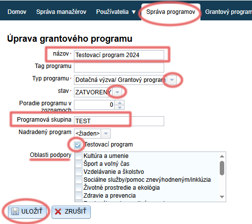 Vytvorenie nového programu