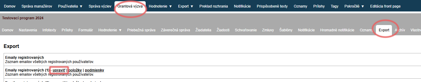 Upraviť šablónu exportu z menu na úrovni výzvy