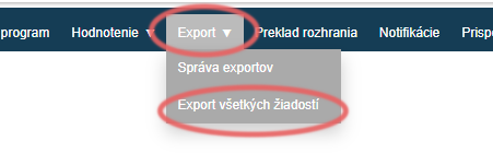Export údajov za všetky výzvy