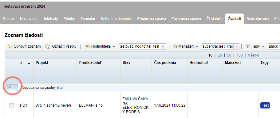 Ikona filtra v prehľadovej tabuľke