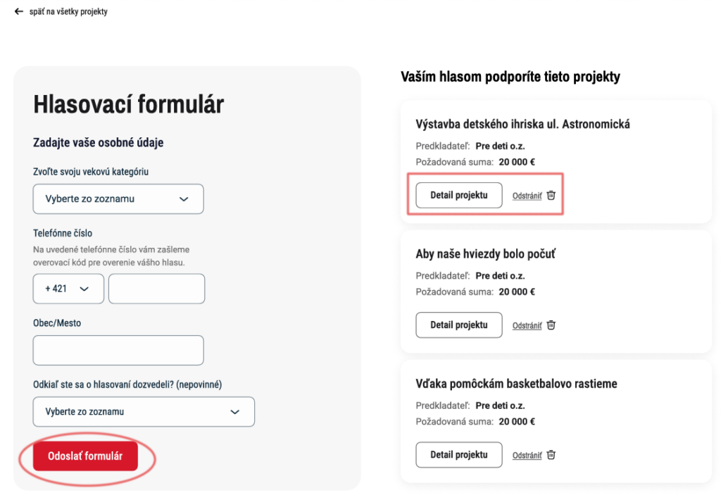 Hlasovací formulár
