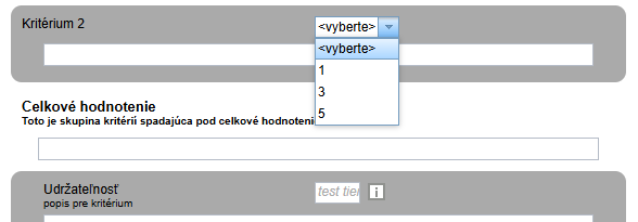 Náhľad kritéria typu "select"