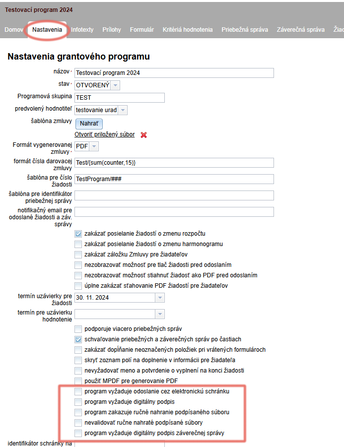 Nastavenia pre elektronický podpis