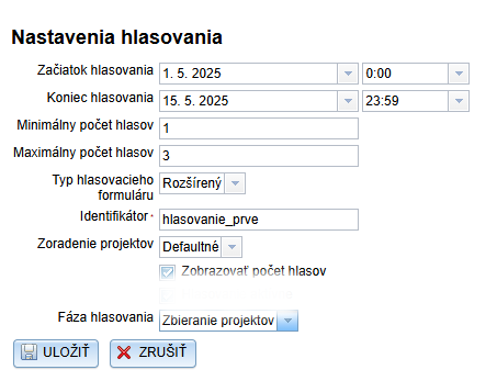 Parametre hlasovania