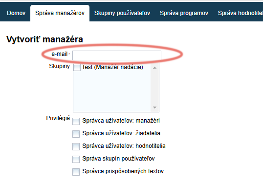 Uveďte email manažéra