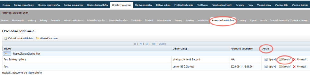 Odoslanie hromadnej notifikácie