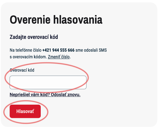 Overenie hlasovania prostredníctvom SMS kódu