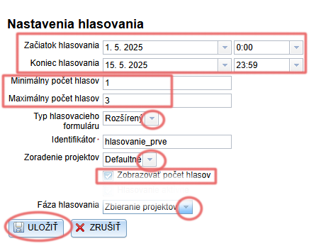 Nastavenie parametrov hlasovania