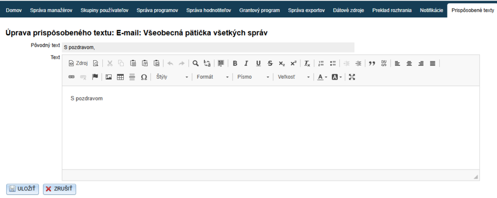 Úprava prispôsobeného textu