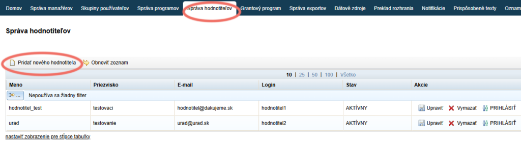 Vytvorenie prístupu pre hodnotiteľa