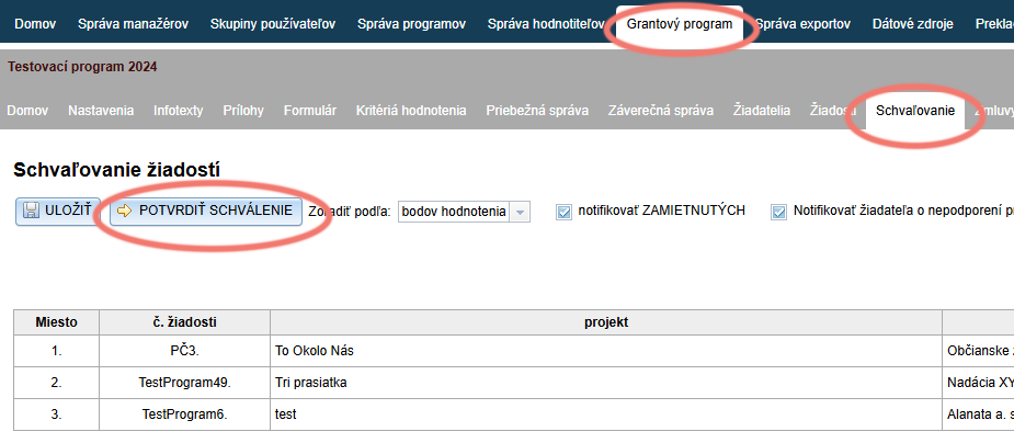 Potvrdenie rozhodnutia o schválení/ zamietnutí žiadostí