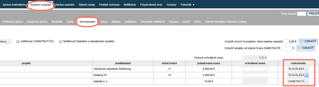 Schválenie/ zamietnutie individuálnych žiadostí