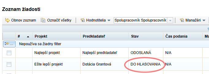 Stav žiadosti "do hlasovania"