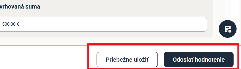 Uložiť / Odoslať hodnotenie