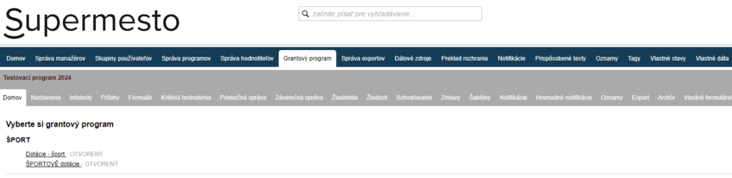 Menu na úrovni programu