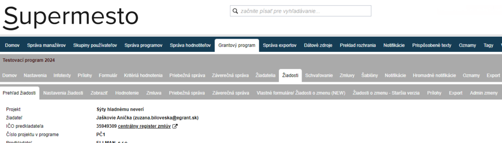 Menu na úrovni žiadosti