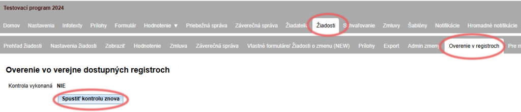 Manuálne spustenie overenia v registroch