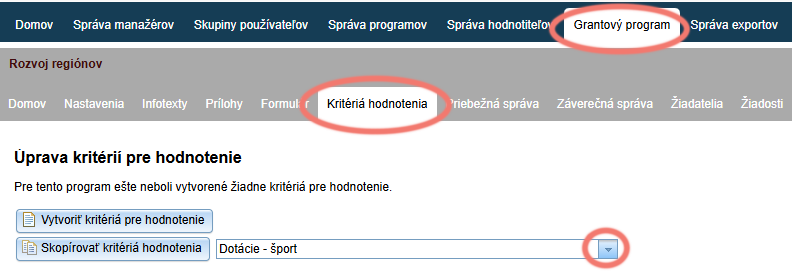 Vytvorenie/ kopírovanie kritérií hodnotenia