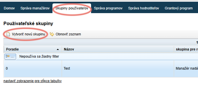 Vytvoriť skupinu používateľov