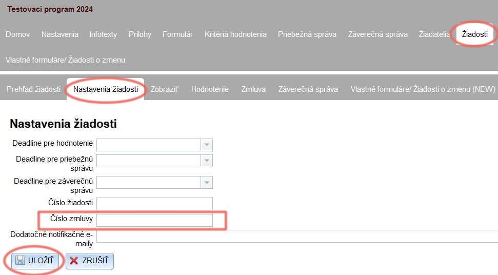 Zmeniť číslo zmluvy individuálnej žiadosti