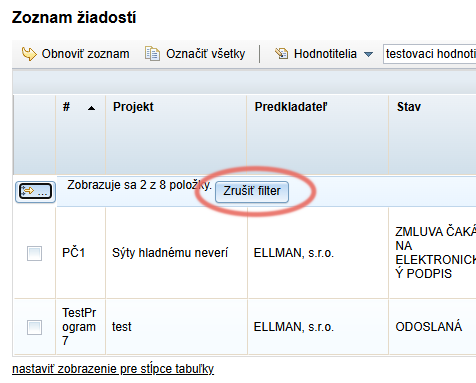 Zrušenie filtra